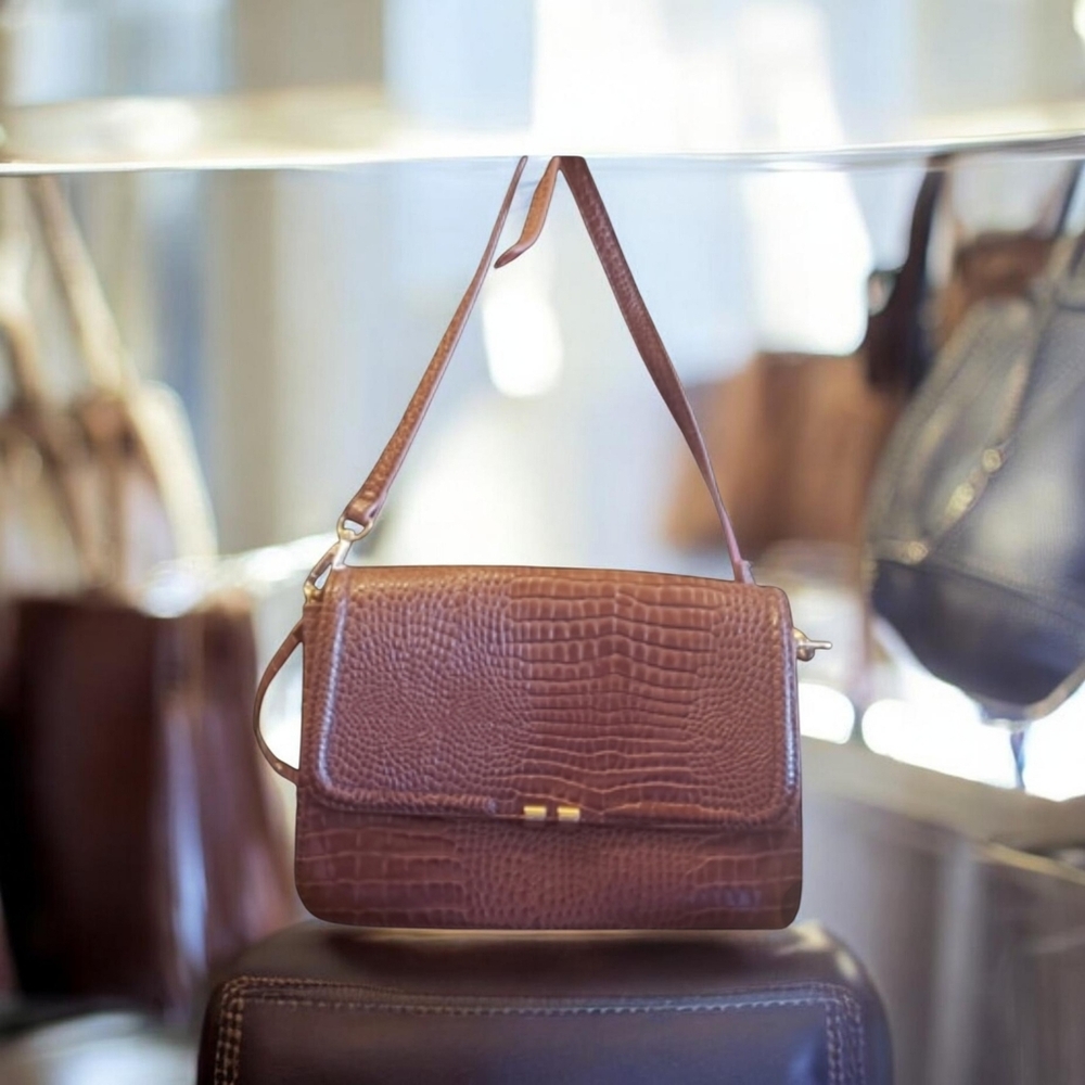 Galleries Lafayette Croc Pattern Shoulder Bag